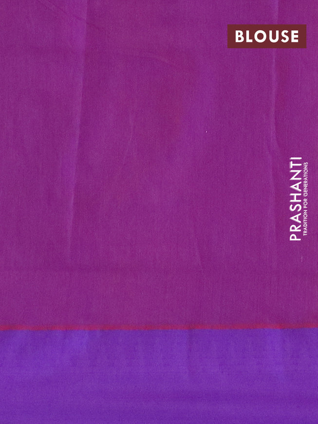 Kalyani cotton saree dual shade of green and violet with temple zari woven buttas and temple woven simple border