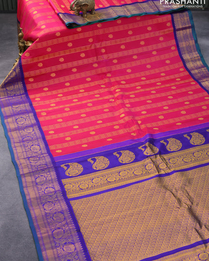 Pure gadwal silk saree pink and blue with allover zari weaves & floral buttas and rich floral zari woven border