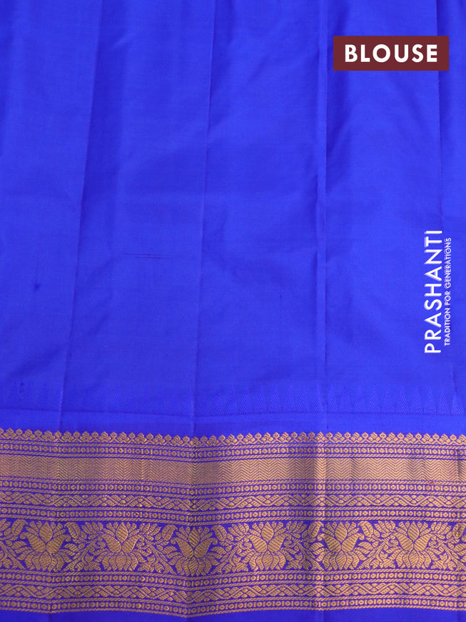 Pure gadwal silk saree mustard shade and royal blue with zari woven buttas and temple design zari woven border