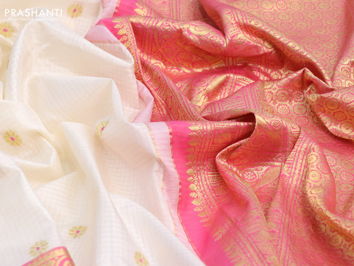 Pure gadwal silk saree off white and light pink with zari woven floral buttas and zari woven border