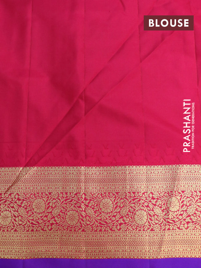 Pure gadwal silk saree green and dark pink with zari woven buttas and temple woven zari border