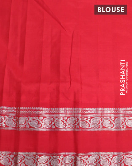 Pure gadwal silk saree lime green and red with allover stripes pattern and temple design rettapet silver zari woven border