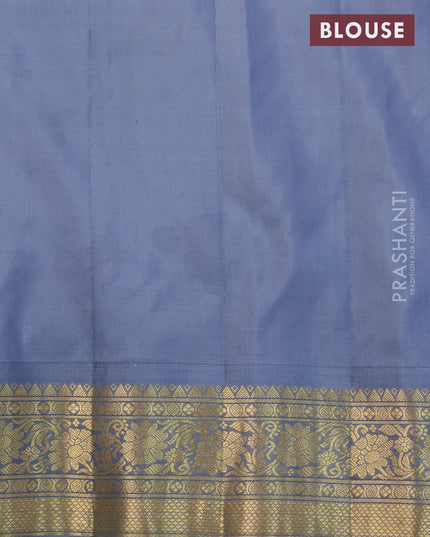 Pure gadwal silk saree teal green and grey with allover zari checked pattern & buttas and zari woven floral border