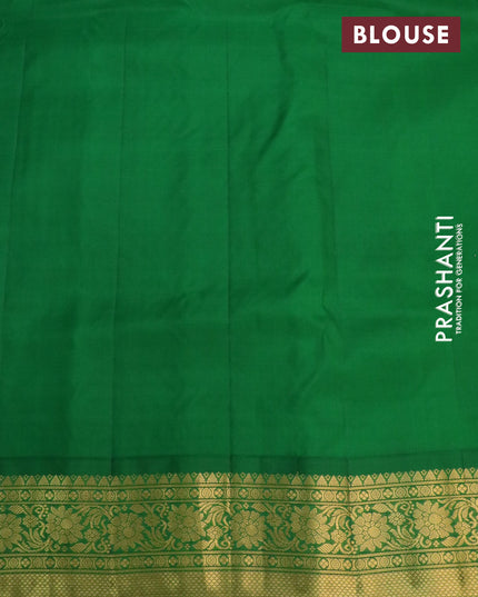 Pure gadwal silk saree sandal and green with allover zari checked pattern & buttas and floral zari woven border
