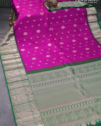 Pure gadwal silk saree purple and green with zari woven buttas and temple design zari woven border