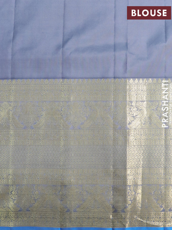 Pure gadwal silk saree purple and cs blue with silver & gold zari woven floral buttas and long zari woven border