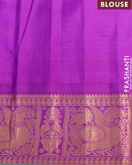 Pure gadwal silk saree blue and purple with zari woven buttas and temple design annam zari woven border