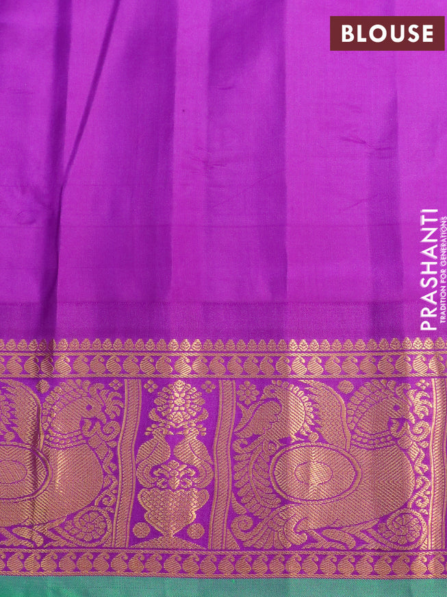 Pure gadwal silk saree blue and purple with zari woven buttas and temple design annam zari woven border