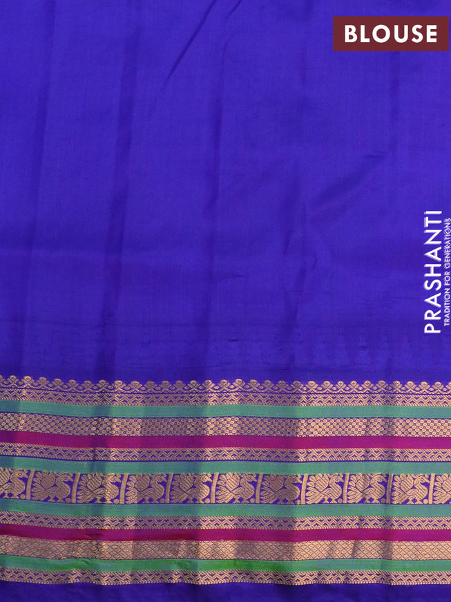 Pure gadwal silk saree green and blue with annam zari woven buttas and temple design annam zari woven border