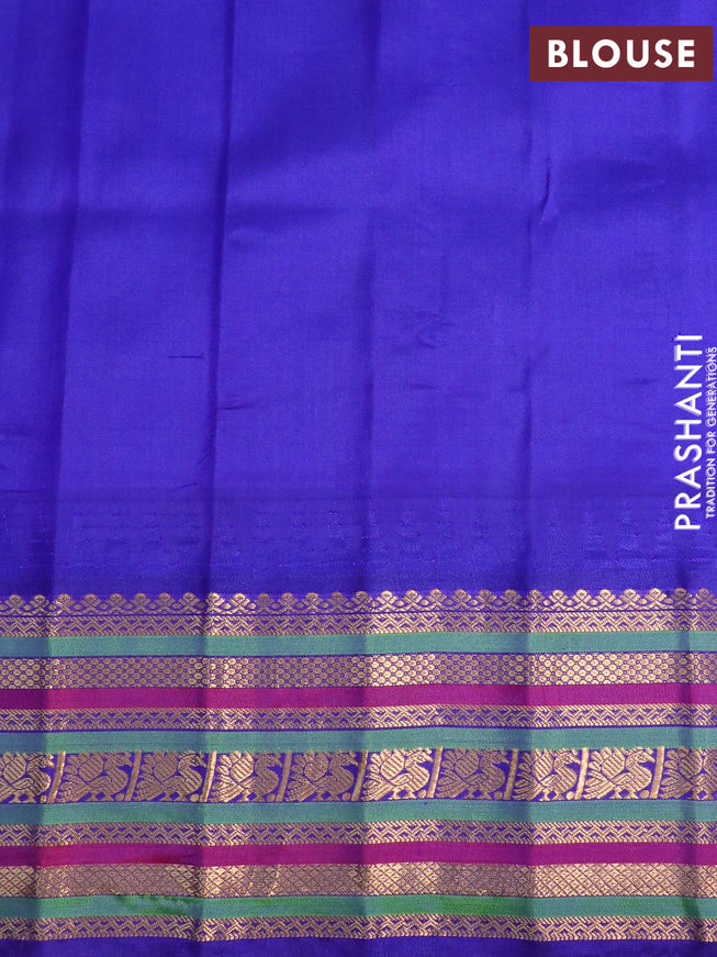 Pure gadwal silk saree maroon and blue with annam zari woven buttas and temple design annam zari woven border