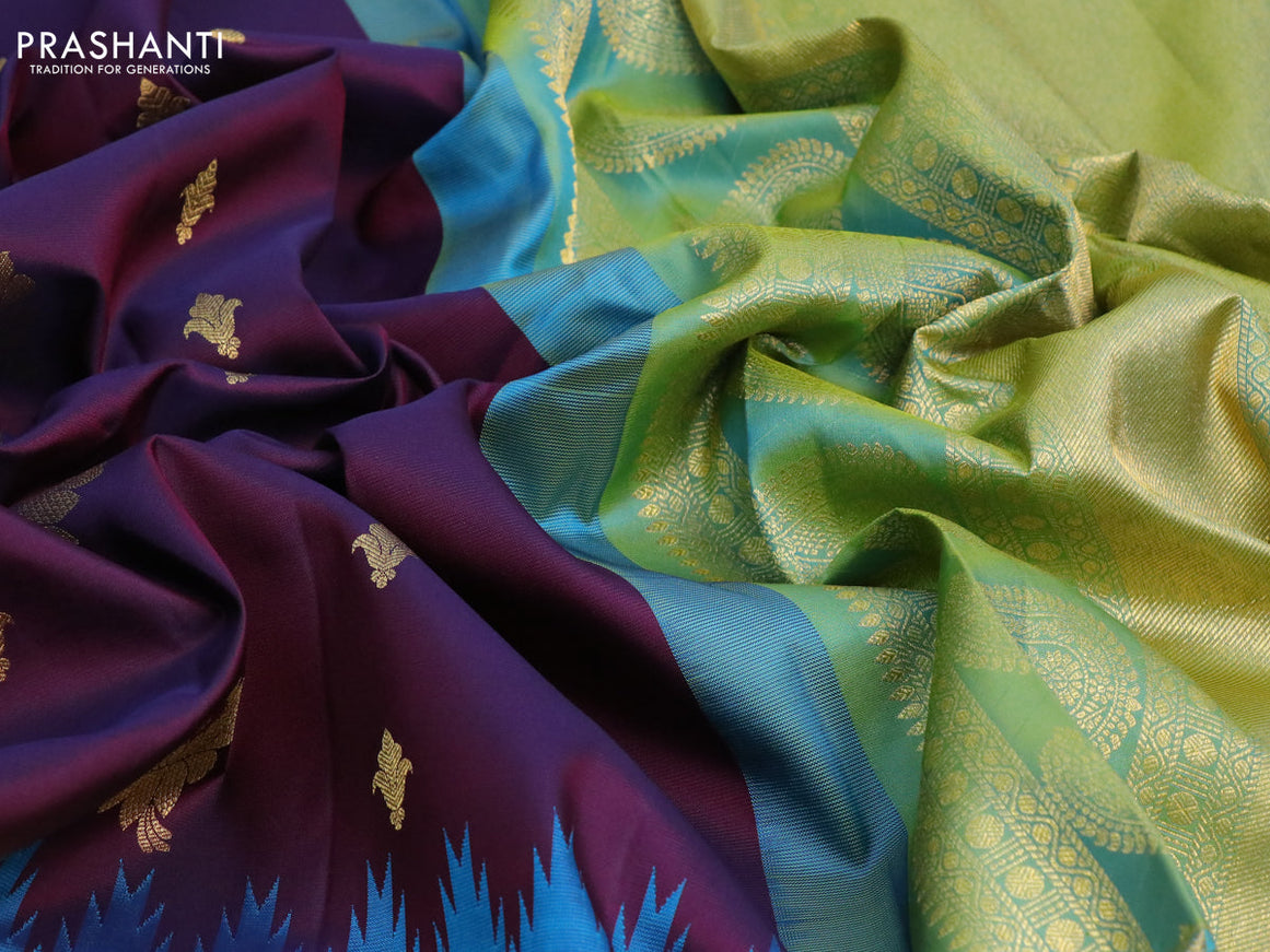 Pure gadwal silk saree jamun shade and dual shade of blue with zari woven buttas and long zari woven border