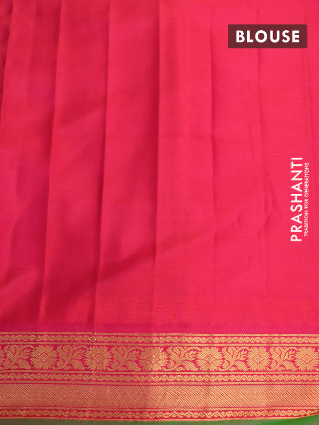 Pure gadwal silk saree teal green and dual shade of pink with zari woven paisley buttas and temple design zari woven border