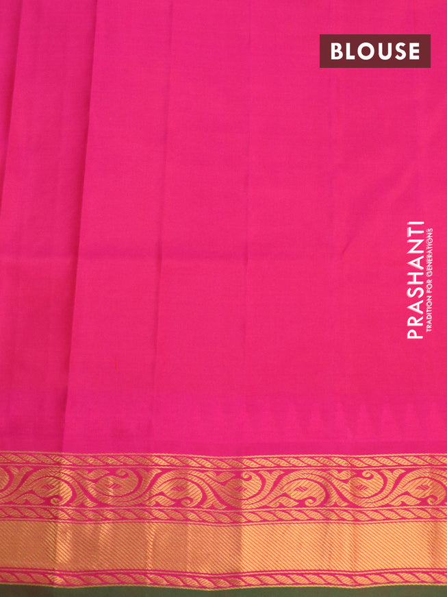 Pure gadwal silk saree light green and pink with zari woven floral buttas and temple design zari woven border