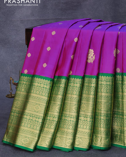 Pure gadwal silk saree dual shade of bluish maroon and green with zari woven buttas and long zari woven border
