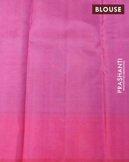 Pure soft silk saree blue and light pink with silver & copper zari woven buttas and zari woven butta border