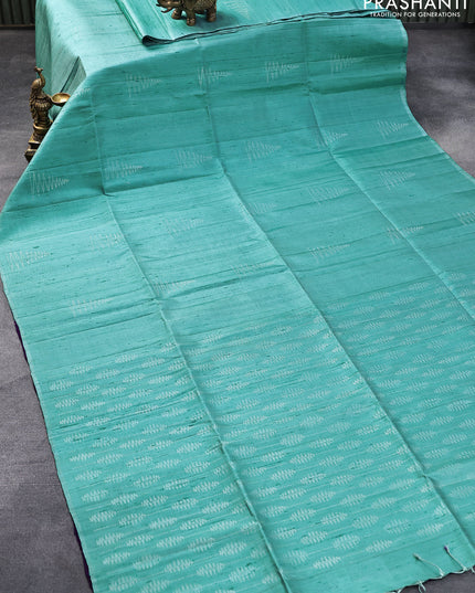 Pure soft silk saree teal blue and violet with allover silver zari weaves & jute finish in borderless style