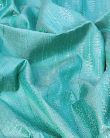 Pure soft silk saree teal blue and violet with allover silver zari weaves & jute finish in borderless style