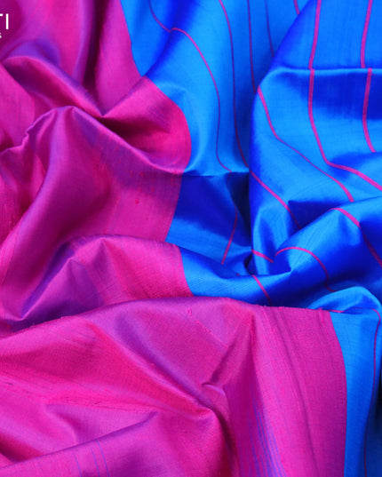 Pure soft silk saree purple and cs blue with plain body & jute finish and temple woven border