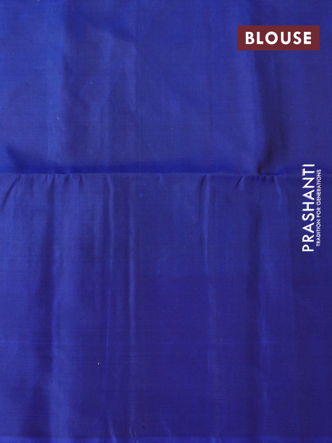 Pure soft silk saree teal blue and blue with silver & copper zari woven buttas and simple border
