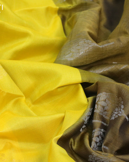 Pure soft silk saree yellow and mehendi green with zari woven buttas ad simple border