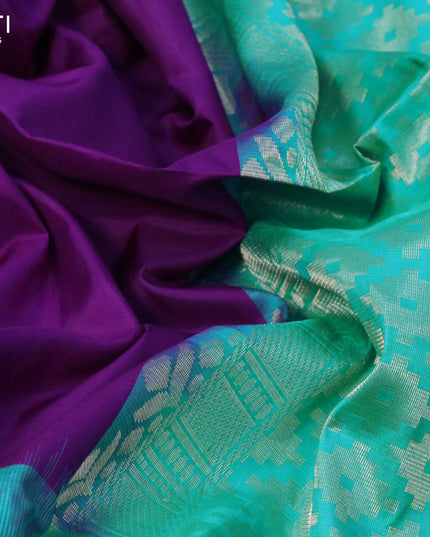 Pure soft silk saree deep purple and teal blue with plain body and ganga jamuna border