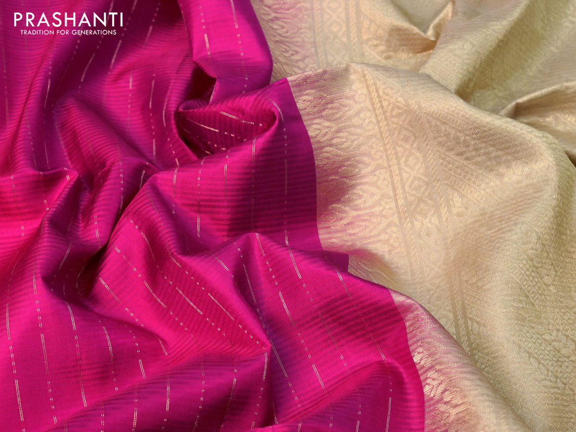 Pure soft silk saree pink and sandal with allover zari weaves and zari woven simple border