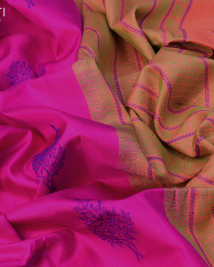 Pure soft silk saree pink and orange with thread woven buttas in borderless style