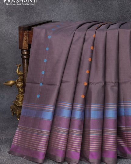 Pure soft silk saree grey and multi colour with thread woven buttas and simple border