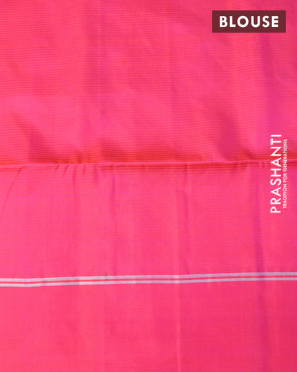 Pure soft silk saree mustard yellow and dual shade of pinkish orange with silver zari woven buttas and silver zari woven simple border