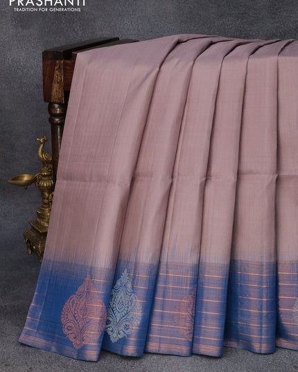 Pure soft silk saree grey shade and cs blue with allover copper zari weaves and zari woven border