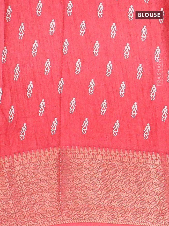 Semi dola saree red shade with allover warli prints and zari woven border