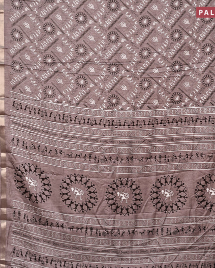 Semi dola saree grey with allover warli prints and zari woven sequin work border