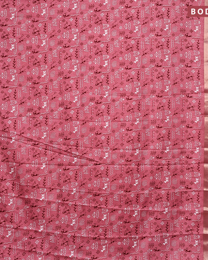 Semi dola saree pink shade with allover warli prints and zari woven sequin work border
