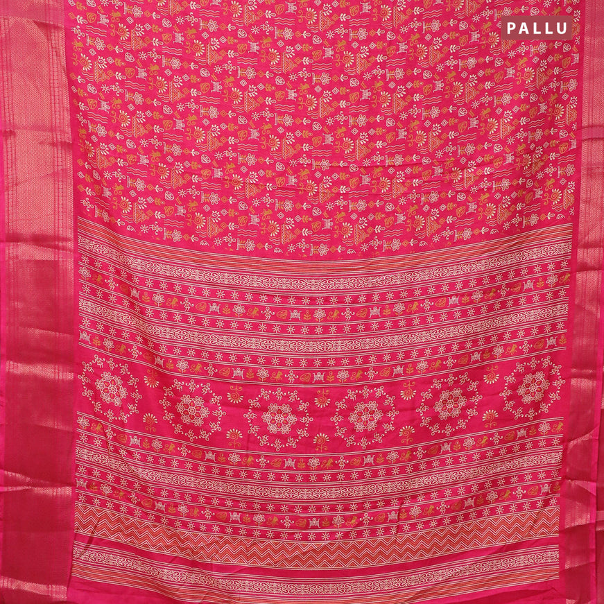 Semi dola saree pink with allover warli prints and zari woven border