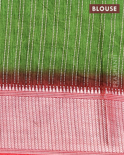 Semi dola saree green and red with allover geometric prints and zari woven border