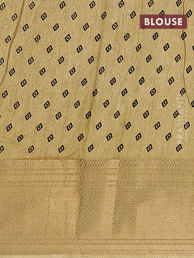 Semi dola saree sandal with allover warli prints and zari woven border