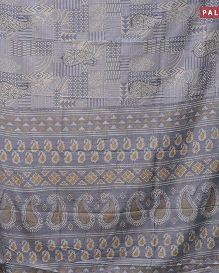Semi dola saree pastel grey with allover prints and zari woven border