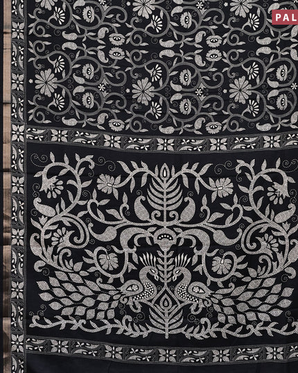 Semi dola saree black with allover prints and zari woven sequin work border