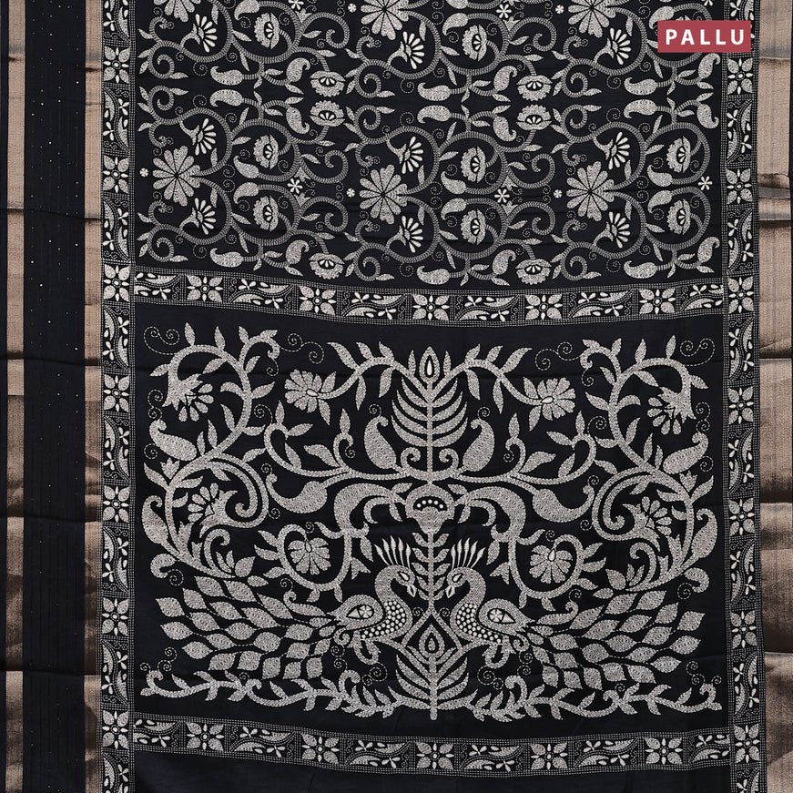Semi dola saree black with allover prints and zari woven sequin work border