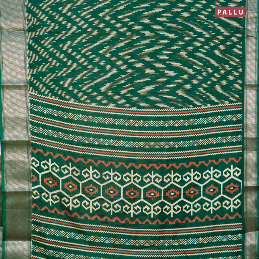 Semi dola saree green with allover prints and zari woven border