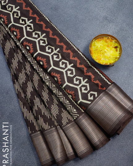 Semi dola saree coffee brown with allover prints and zari woven border