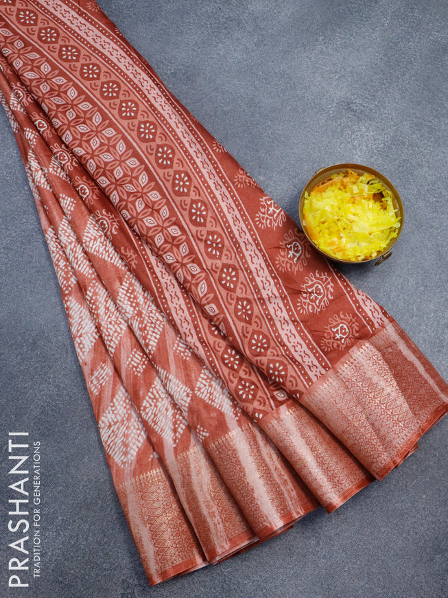 Semi dola saree rustic shade with allover geometric prints and zari woven border