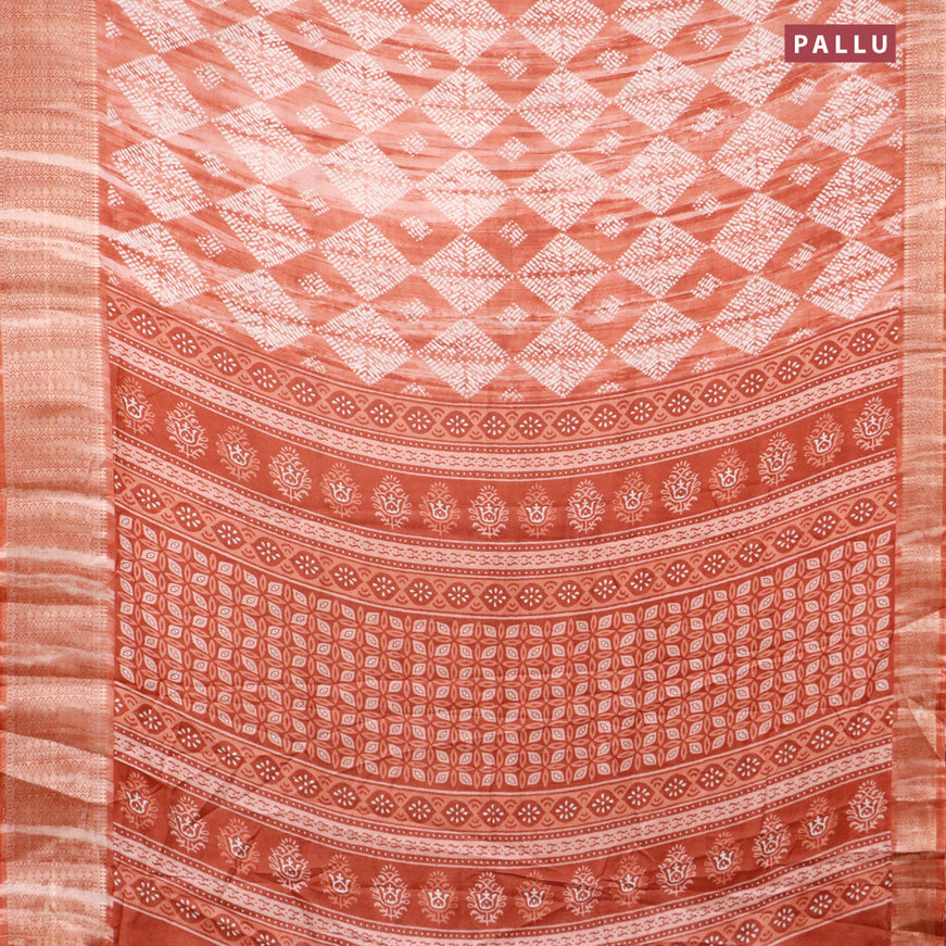 Semi dola saree rustic shade with allover geometric prints and zari woven border