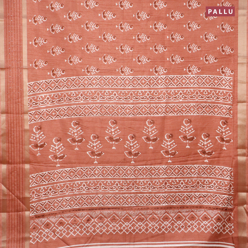 Semi dola saree brown with allover butta prints and zari woven sequin work border
