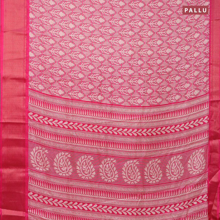 Semi dola saree pink with allover prints and zari woven border
