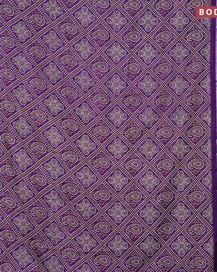 Semi dola saree violet with allover bandhani prints and zari woven border