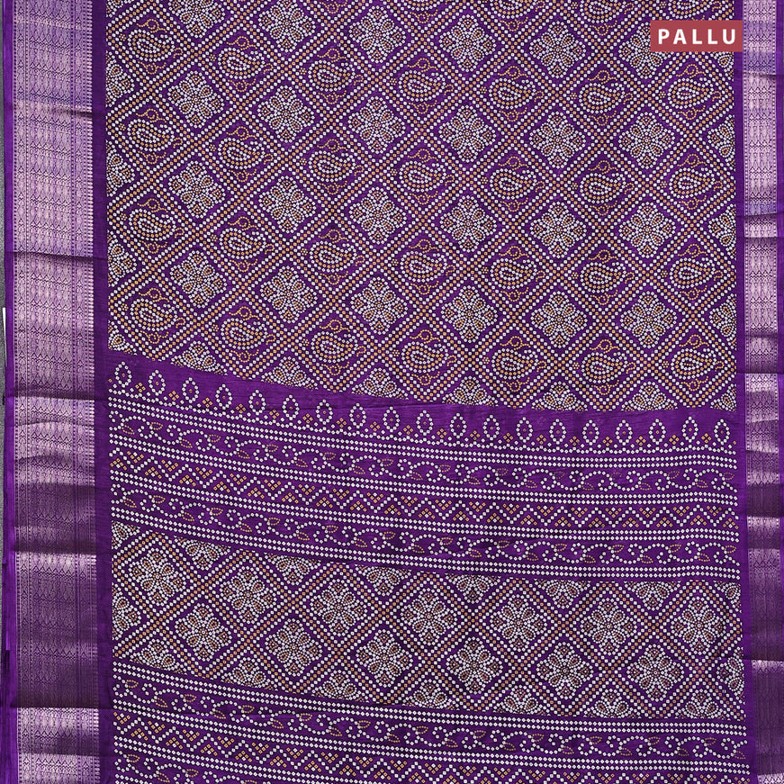Semi dola saree violet with allover bandhani prints and zari woven border