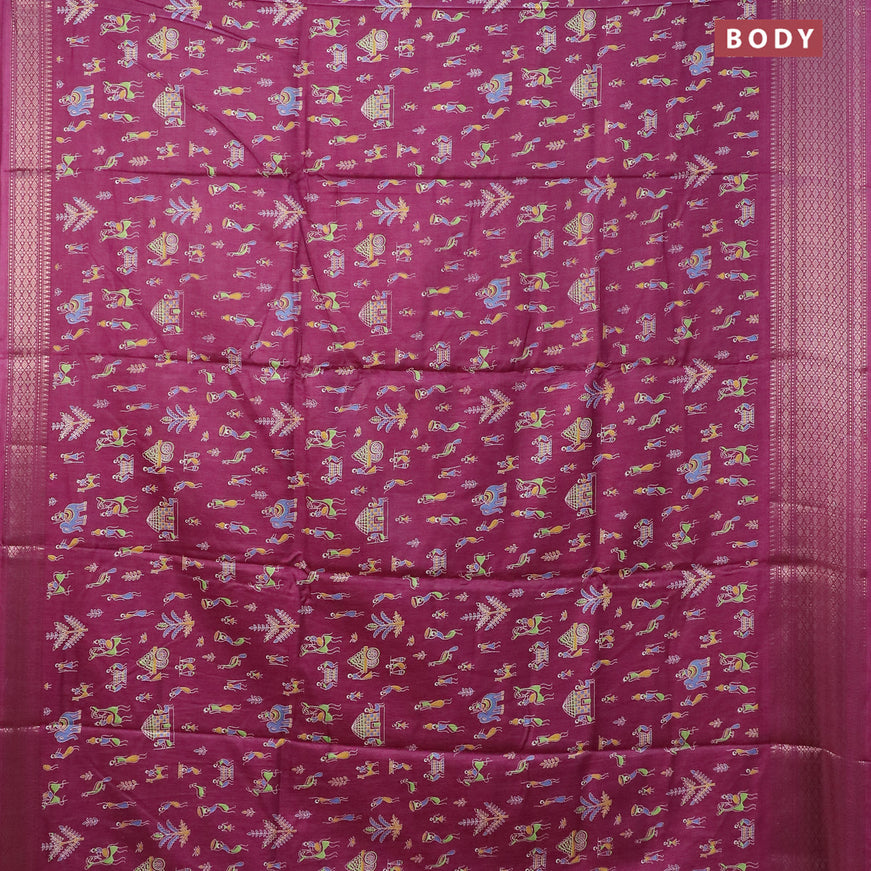 Semi dola saree purple with allover warli prints and zari woven border