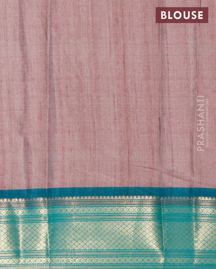 Semi kanjivaram silk saree mild purple and teal green with allover floral digital prints and zari woven border