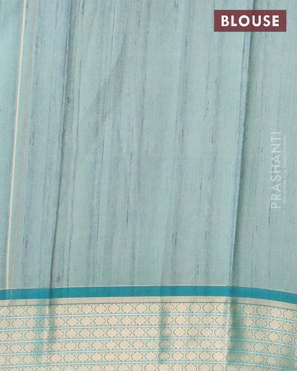 Semi kanjivaram silk saree greyish blue and teal green with allover floral digital prints and zari woven border
